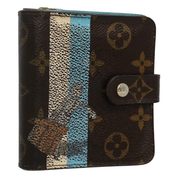 LOUIS VUITTON Monogram Groom Compact Zip Wallet Blue M60036 LV Auth hk2238 - Picture 1 of 16